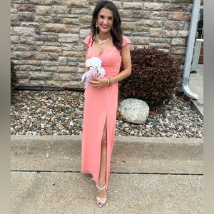 Azazie Jina Coral dress size 0-2 custom for 5’0-5’2” height